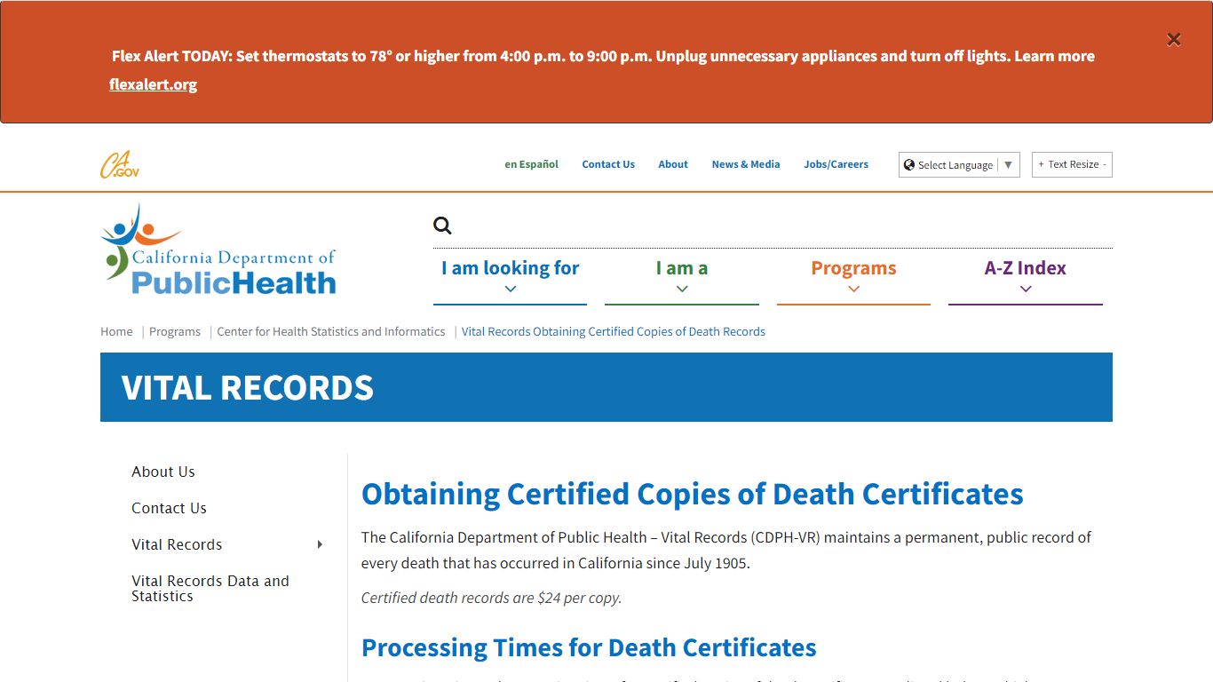 Vital Records Obtaining Certified Copies of Death Records - California